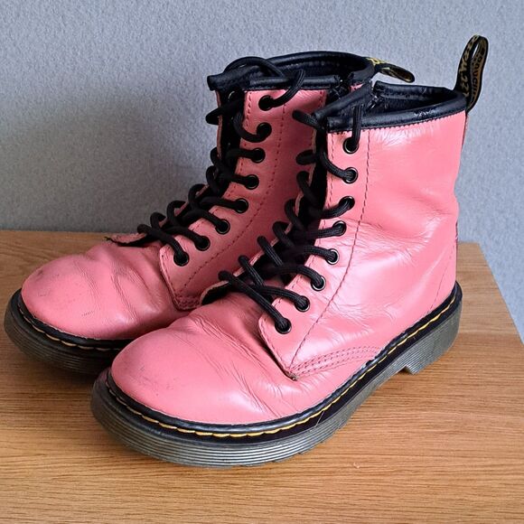 DR DOC MARTENS Girls Pink Boots Shoe 1460 J Soft Leather Youth Sz 1 US - Picture 1 of 9